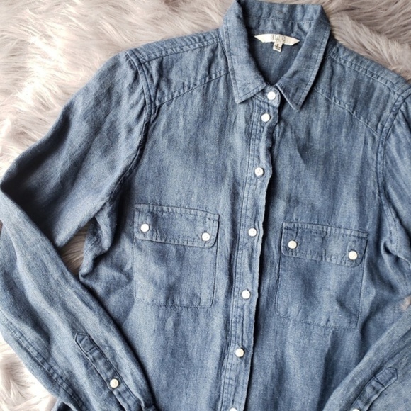BB Dakota Linen Chambray Button-down Shirt Blue S - Picture 4 of 6